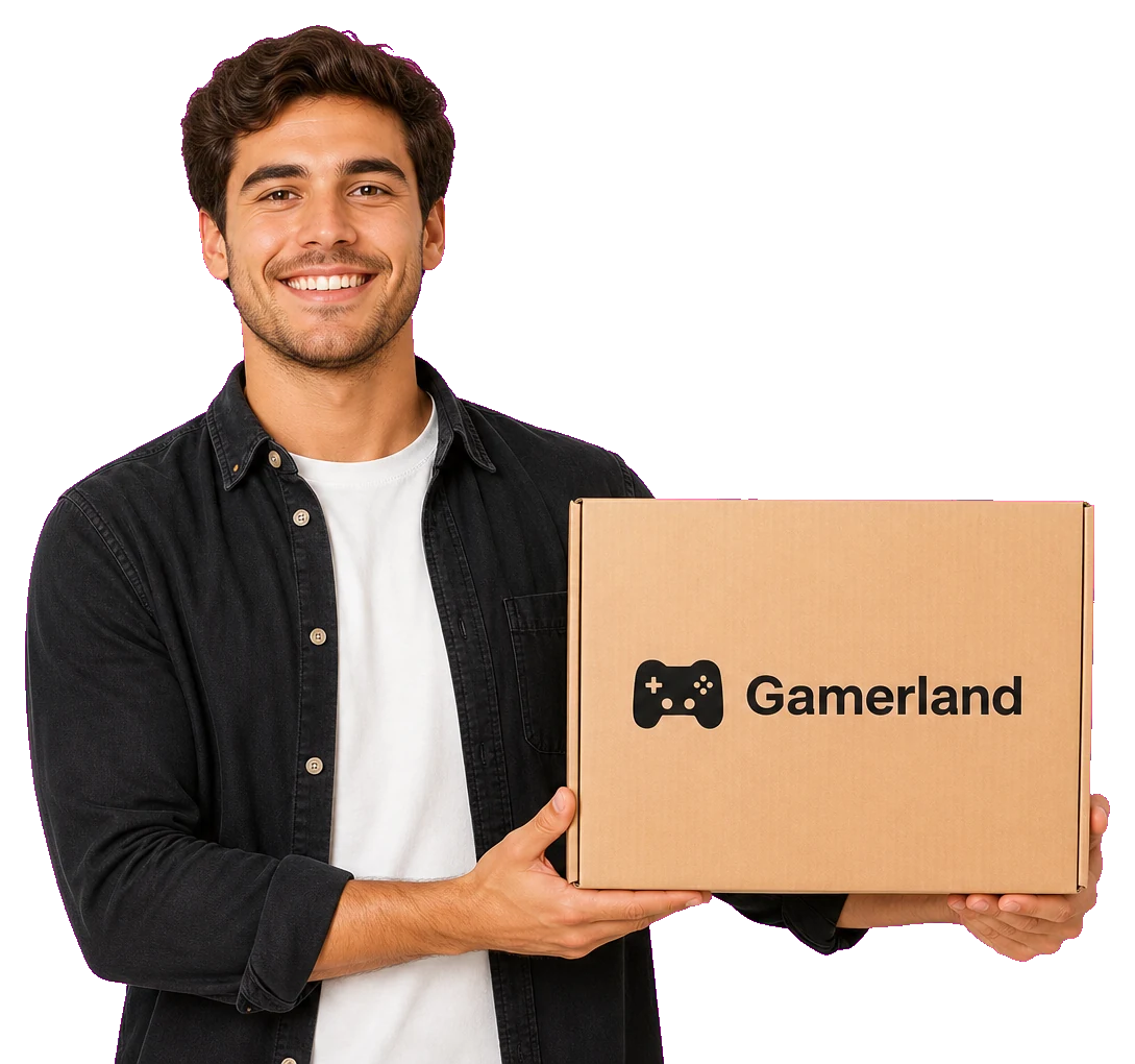 Chico sosteniendo una caja de Gamerland